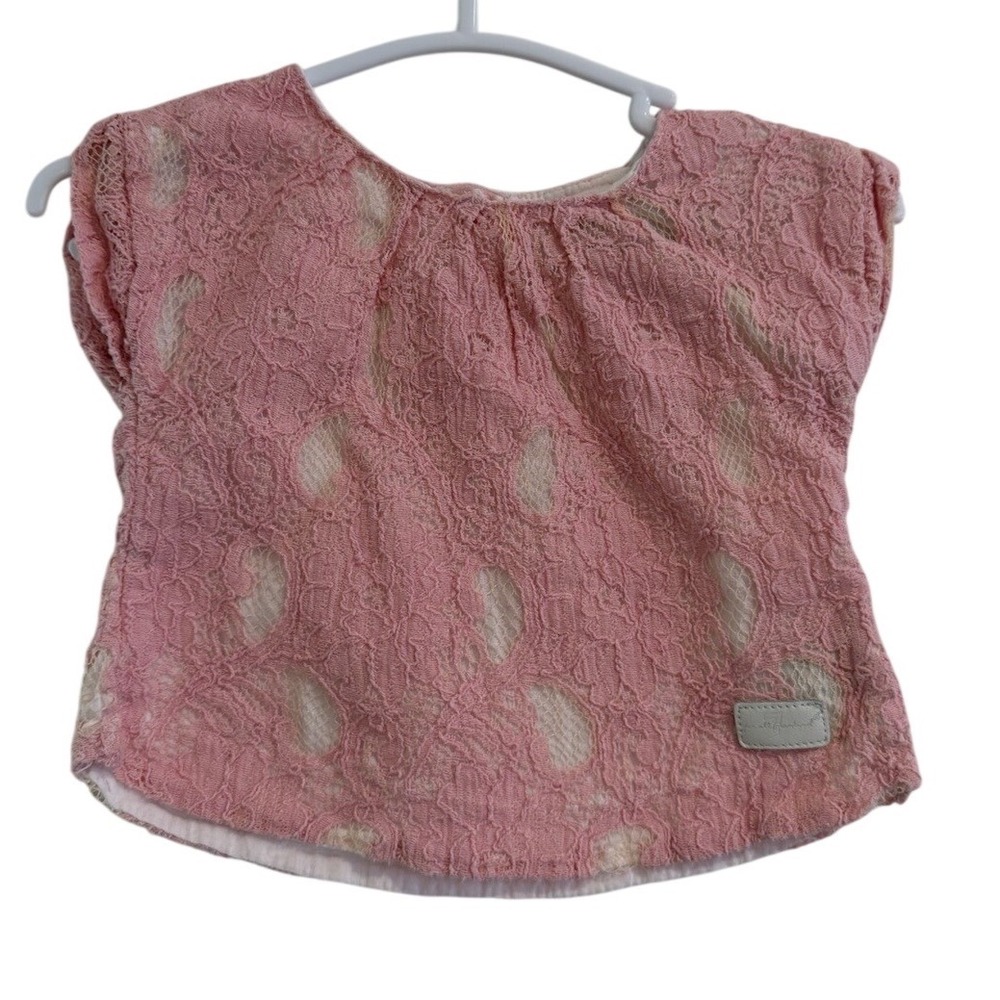 7 for all mankind Baby Girl Pink Lace Overlay‎ Top 0/3M Snap Back